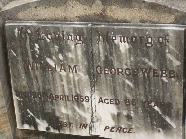 William George WEBB,  | uncle,  | died 26 April 1959 aged 85 years;  | Appletree Creek cemetery, Isis Shire  | 