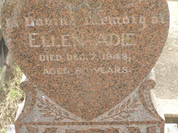 Ellen ADIE,  | died 7 Dec 1948 aged 80 years;  | Ellen ADIE,  | died 29 Aug 1981;  | Appletree Creek cemetery, Isis Shire  | 