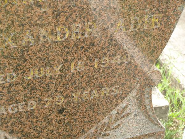 Alexander ADIE,  | died 18 July 1940 aged 79 years;  | Appletree Creek cemetery, Isis Shire  | 