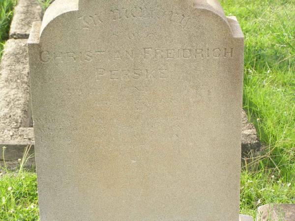 Christian Freidrich PERSKE,  | died 28 Nov 1897 aged 25 years;  | Appletree Creek cemetery, Isis Shire  | 