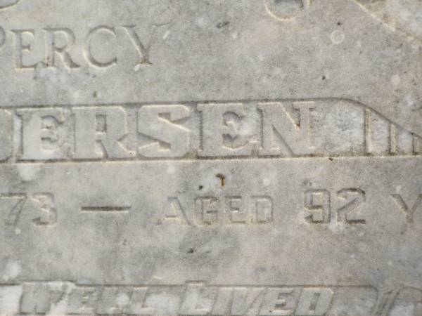 Percy ANDERSEN,  | died 17 Oct 1973 aged 92 years;  | Appletree Creek cemetery, Isis Shire  | 