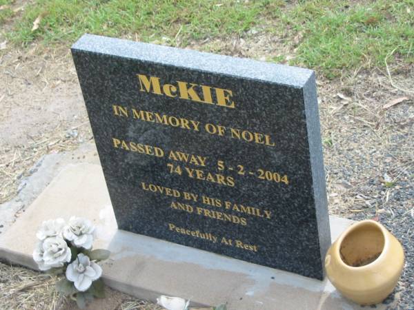 Noel MCKIE,  | died 5-2-2004 aged 74 years;  | Appletree Creek cemetery, Isis Shire  | 