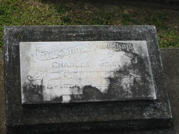 Charles John EMMITT,  | died 26-3-1934 aged 52 years;  | Appletree Creek cemetery, Isis Shire  | 