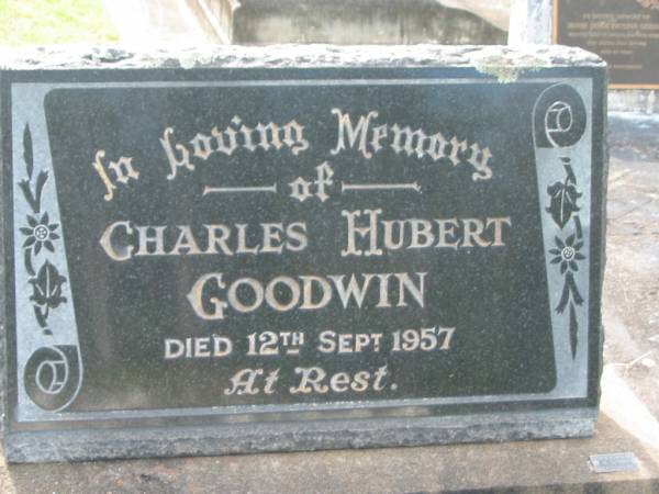 Charles Hubert GOODWIN,  | died 12 Sept 1957;  | Appletree Creek cemetery, Isis Shire  | 