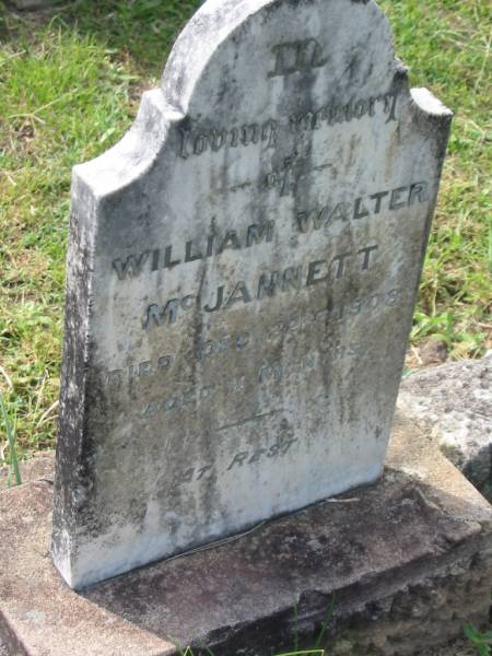 William Walter MCJANNETT,  | died 22 Dec 1908 aged 11 months;  | Appletree Creek cemetery, Isis Shire  | 