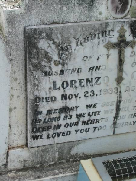 Lorenzo CRIMELO,  | husband father,  | died 23 Nov 1933 aged 42 years;  | Appletree Creek cemetery, Isis Shire  | 