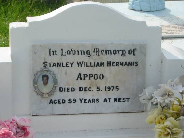 Stanley William Hermanis APPOO,  | dad,  | died 5 Dec 1975;  | Margaret Maurine APPOO,  | mum,  | died 7 July 1995 aged 72 years;  | Appletree Creek cemetery, Isis Shire  | 