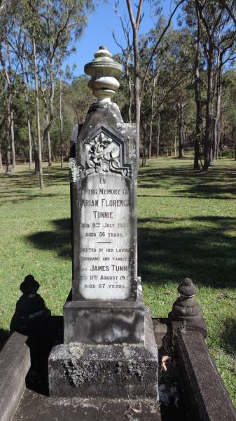 Marian Florence TUNNIE  | d: 9 Jul 1925 aged 56  |   | James TUNNIE  | d: 11 Aug 1937, aged 67  |   | Atherton Pioneer Cemetery (Samuel Dansie Park)  |   | 