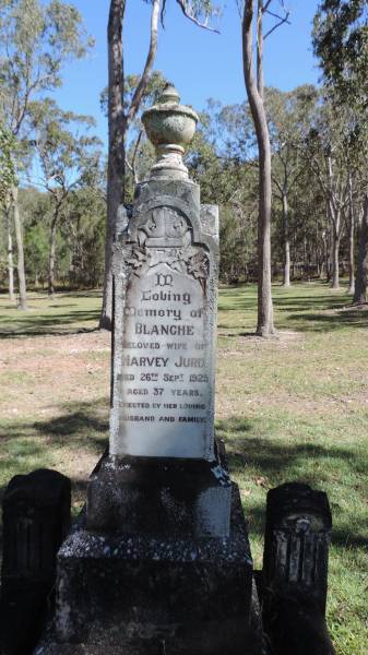 Blanche JURD  | d: 29 Sep 1925 aged 37  | wife of Harvey JURD  |   | Atherton Pioneer Cemetery (Samuel Dansie Park)  |   |   | 