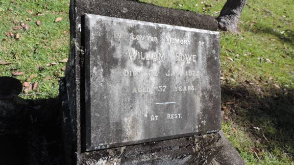 William ROWE  | d: 5 Jan 1925 aged 57  |   | Atherton Pioneer Cemetery (Samuel Dansie Park)  |   |   | 