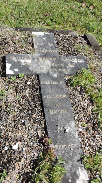 William Henry LANGTON  | d: 8 Sep 1917 aged 3 weeks  |   | Atherton Pioneer Cemetery (Samuel Dansie Park)  |   | 