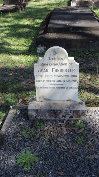 Jean FORRESTER  | d: 20 Dec 1915 aged 2y 4mo  |   | Atherton Pioneer Cemetery (Samuel Dansie Park)  |   | 