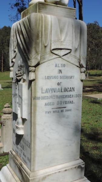 William Fraser LOGAN  | d 17 May 1914 aged 43  |   | Lavinia LOGAN  | d: 14 Nov 1922 aged 50  |   | Atherton Pioneer Cemetery (Samuel Dansie Park)  |   | 