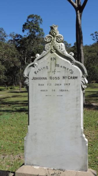 Johanna Ross McCRAW  | d: 7 Jun 1917 aged 56  |   | Atherton Pioneer Cemetery (Samuel Dansie Park)  |   |   | 