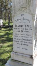 Osmond BATE d: 13 Oct 1918 aged 28  Emma BATE d: 29 Jun 1937 aged 82  Atherton Pioneer Cemetery (Samuel Dansie Park)   
