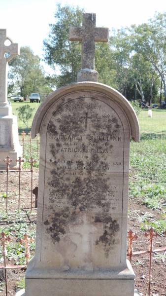 Margaret SULLIVAN  | native of Rannttrk?, county Clare, Ireland  | d: 10 Mar? 1920 aged 78?  | wife of Patrick SULLIVAN  |   | Aubigny Catholic Cemetery, Jondaryan  |   | 