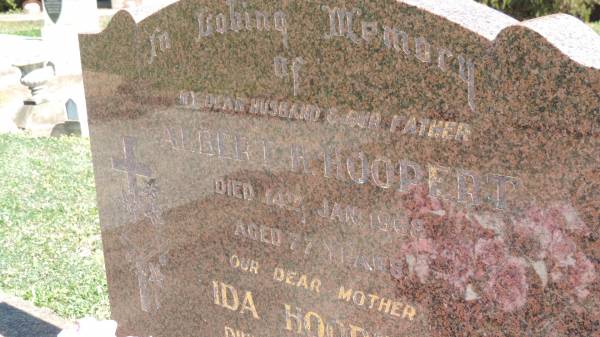 Albert HOOPERT  | d: 14 Jan 1968 aged 77  |   | wife  | Ida HOOPERT  | d: 12 May 1970 aged 74  |   | Aubigny St Johns Lutheran cemetery, Toowoomba Region  |   | 