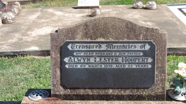 Alwyn Lester HOOPERT  | d: 4 Mar 1978 aged 53  |   | Aubigny St Johns Lutheran cemetery, Toowoomba Region  |   |   | 