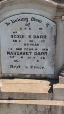 Frederick DARR d: 2 Dec 1933 aged 89  Margaret DARR d: 3 Jul 1936 aged 81  Aubigny St Johns Lutheran cemetery, Toowoomba Region  