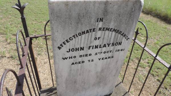 John FINLAYSON  | d: 5 Oct 1941 aged 75  |   | Banana Cemetery, Banana Shire  |   | 