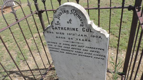Catherine CUL  | d: 10 jan 1902 aged 56  |   | Banana Cemetery, Banana Shire  |   | 