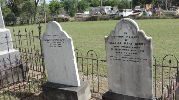 Herbert Arnold BERRY  | d: 14 Jun 1949 aged 86  |   | Isabella Mary BERRY  | d: 25 Nov 1943 aged 74  |   | Banana Cemetery, Banana Shire  |   | 