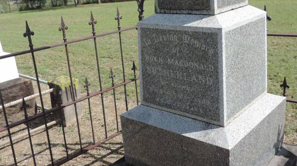 Hugh MacDonald SUTHERLAND  | d: 4 May 1904 aged 25  |   | Banana Cemetery, Banana Shire  |   | 