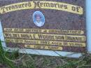 
Wilhelmina E, WOODESON (Minnie),
mother grandmother,
died 12 Aug 1997 aged 91 years;
Barney View Uniting cemetery, Beaudesert Shire
