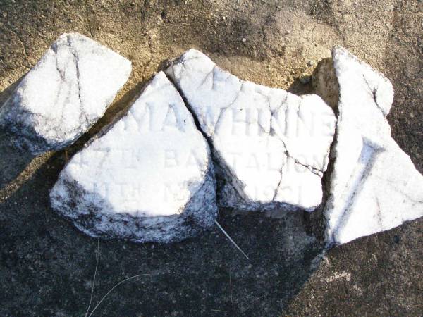 MAWHINNEY?,  | died 11 M? 1921;  | Beerburrum Cemetery, Caloundra  |