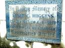 
Elsie C. HIGGINS,
29-11-1917 - 4-6-1990,
wife of Charkes;
Beerwah Cemetery, City of Caloundra
