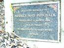 
Audrey May POSCHALK,
died 12 Aug 2001 aged 80 years;
Beerwah Cemetery, City of Caloundra
