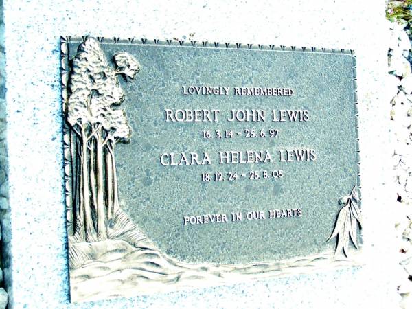 Robert John LEWIS,  | 16-4-14 - 25-6-97;  | Clara Helena LEWIS,  | 18-12-24 - 25-8-05;  | Beerwah Cemetery, City of Caloundra  | 