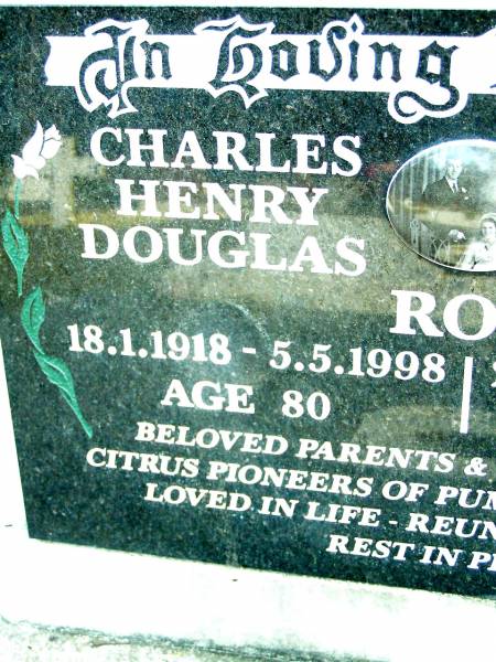 Charles Henry Douglas ROY,  | 18-1-1918 - 5-5-1998 aged 80;  | Irene Isabel Pearl ROY,  | 28-6-1925 - 13-4-1982 aged 57;  | parents, grandparents;  | Beerwah Cemetery, City of Caloundra  | 