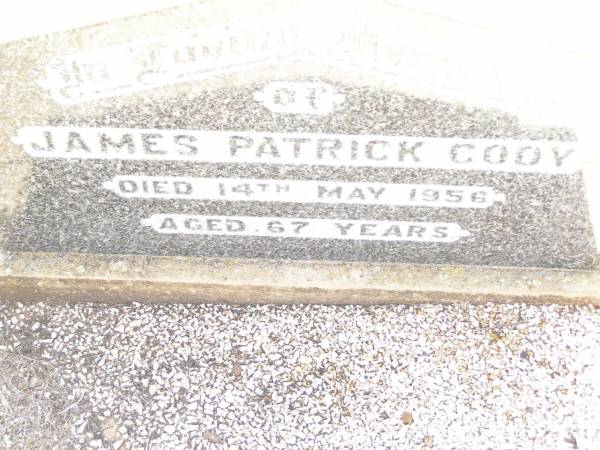 James Patrick CODY,  | died 14 May 1956 aged 67 years;  | Bell cemetery, Wambo Shire  | 