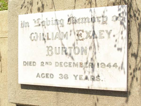 William Exley BURTON,  | died 2 Dec 1944 aged 36 years;  | Bell cemetery, Wambo Shire  | 