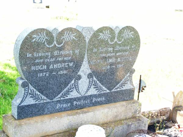 Hugh ANDREW,  | father,  | 1872 - 1941;  | Mary Ann ANDREW,  | mother,  | 1880 - 1941;  | Bell cemetery, Wambo Shire  | 