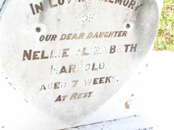 Nellie Elizabeth HARROLD,  | daughter,  | aged 7 weeks;  | Bell cemetery, Wambo Shire  | 