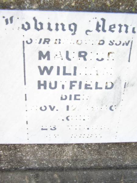 Maurice William HUTFILED,  | son,  | died 17 Nov 1966 aged 23 years;  | Bell cemetery, Wambo Shire  | 