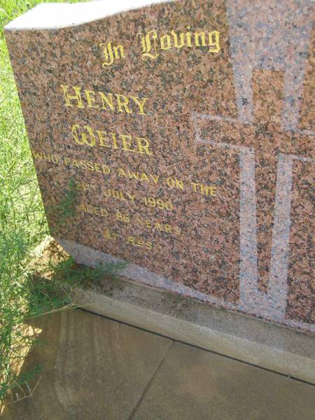 Henry WEIER,  | died 21 July 1990 aged 86 years;  | Bell cemetery, Wambo Shire  | 