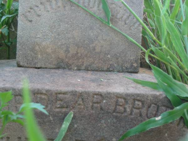 Arthur BRADLEY,  | brother,  | died 21 August 1905;  | Bell cemetery, Wambo Shire  | 