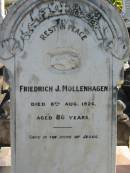 
Friedrich J MOLLENHAGEN
8 Aug 1926
aged 86

Bethania (Lutheran) Bethania, Gold Coast
