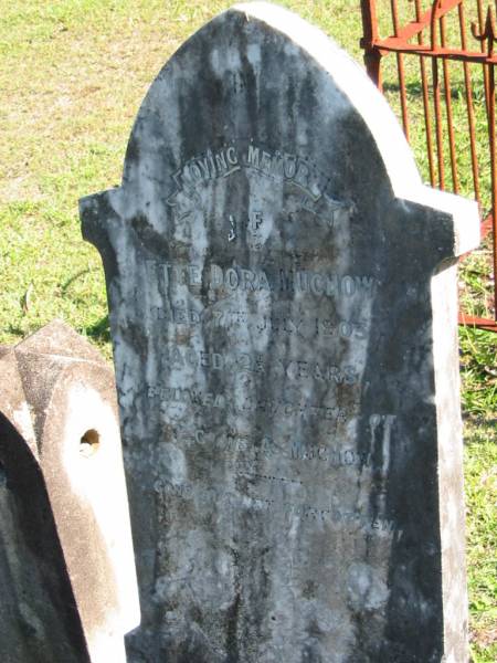 Ette Dora MUCHOW  | 7 Jul 1903  | aged 25  |   | (daughter of G and A MUCHOW)  |   | Bethania Lutheran Church, Bethania, Gold Coast  | 