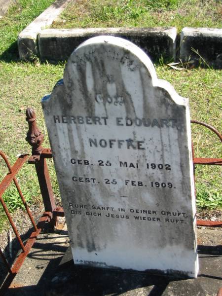 Herbert Edouart NOFFKE  | geb: 25 Mai 1902  | Gest: 25 Feb 1909  |   | Bethania Lutheran Church, Bethania, Gold Coast  | 