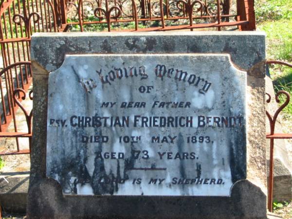 rev Christian Friedrich BERNDT  | 10 May 1893  | aged 73  |   | Bethania (Lutheran) Bethania, Gold Coast  | 