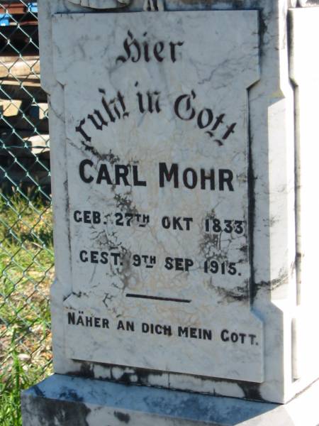 Carl MOHR  | geb 27 Okt 1833  | gest 9 Sep 1915  |   | Bethania (Lutheran) Bethania, Gold Coast  | 