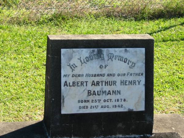 Albert Arthur Henry BAUMANN  | B: 25 Oct 1878  | D: 21 Aug 1942  |   | Bethania (Lutheran) Bethania, Gold Coast  | 