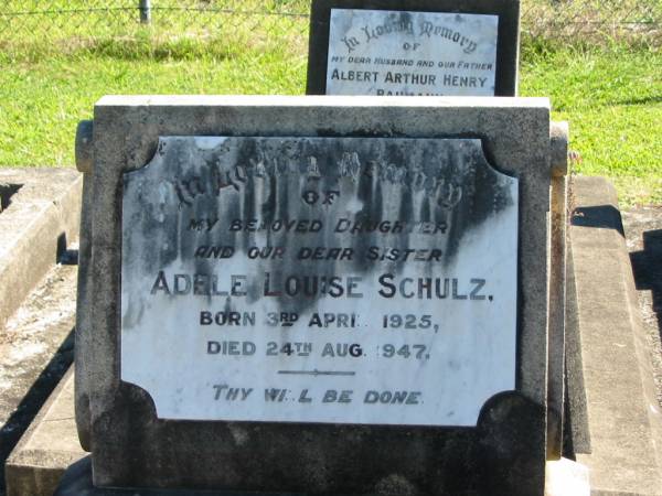 Adele Louise SCHULZ  | B: 3 Apr 1925  | D: 24 Aug 1947  |   | Bethania (Lutheran) Bethania, Gold Coast  | 