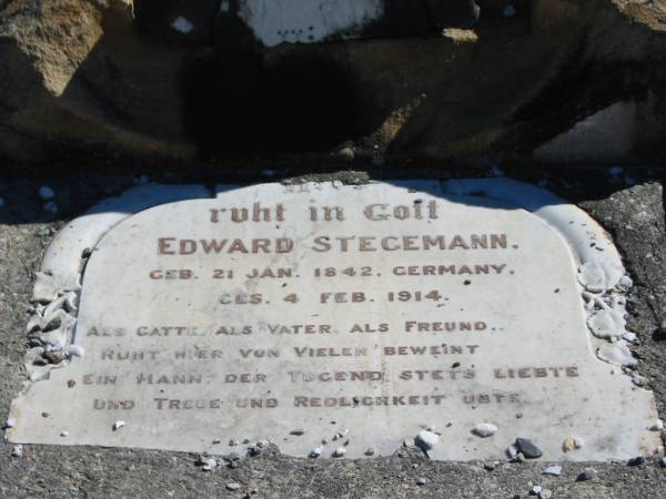 Edward STEGEMANN  | geb 21 Jan 1842 Germany  | ges  4 Feb 1914  |   | Bethania (Lutheran) Bethania, Gold Coast  | 