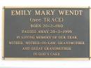 Emily Mary WENDT (nee TRACE) B: 20 Feb 1910 D: 28 Feb 1999  Bethel Lutheran Cemetery, Logan Reserve (Logan City)  