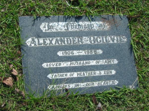 Alexander OGILVIE,  | 1906 - 1988,  | husband of Amy,  | father of Heather & Eon?;  | Blackbutt-Benarkin cemetery, South Burnett Region  | 